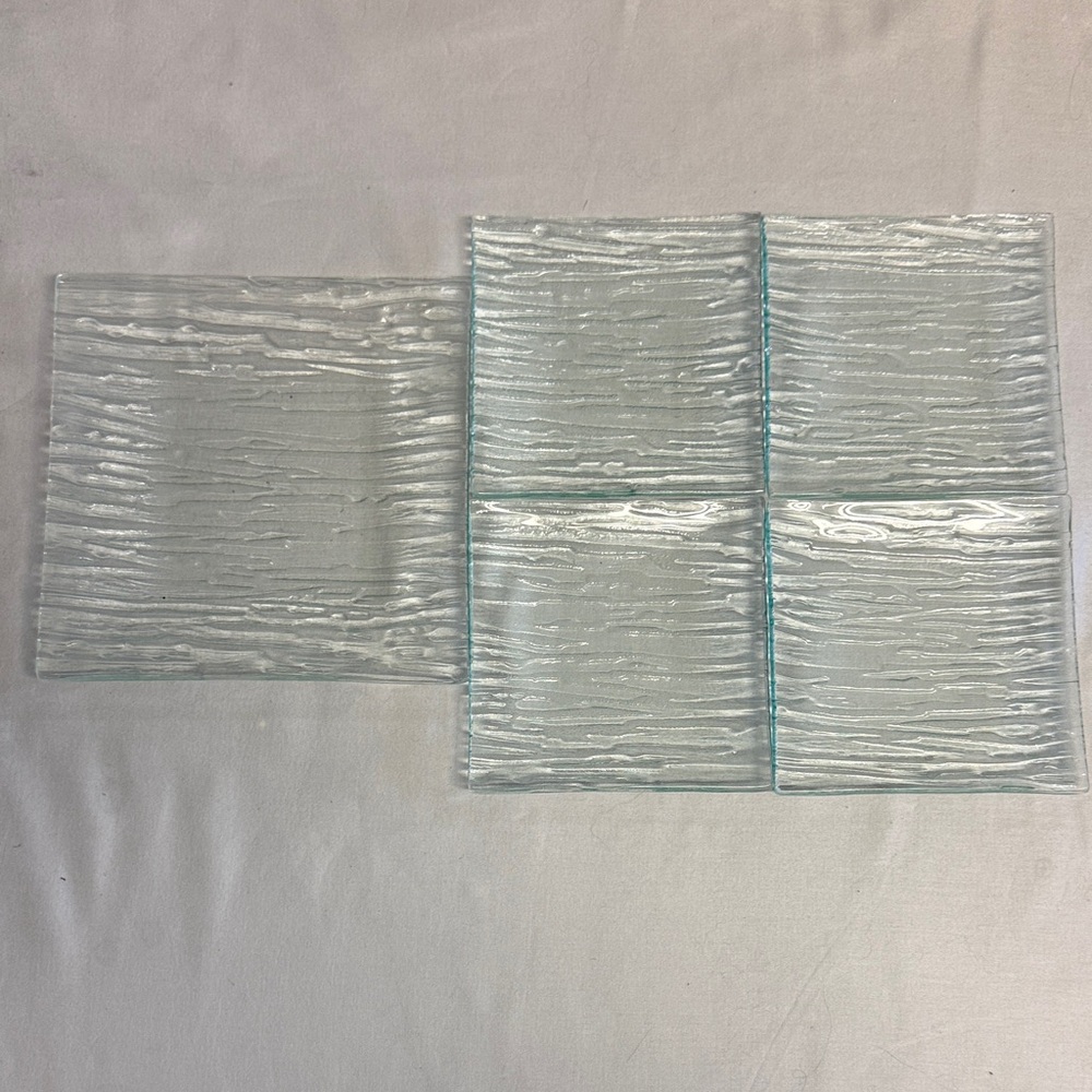 Set of Textured Clear Glass Square Plates